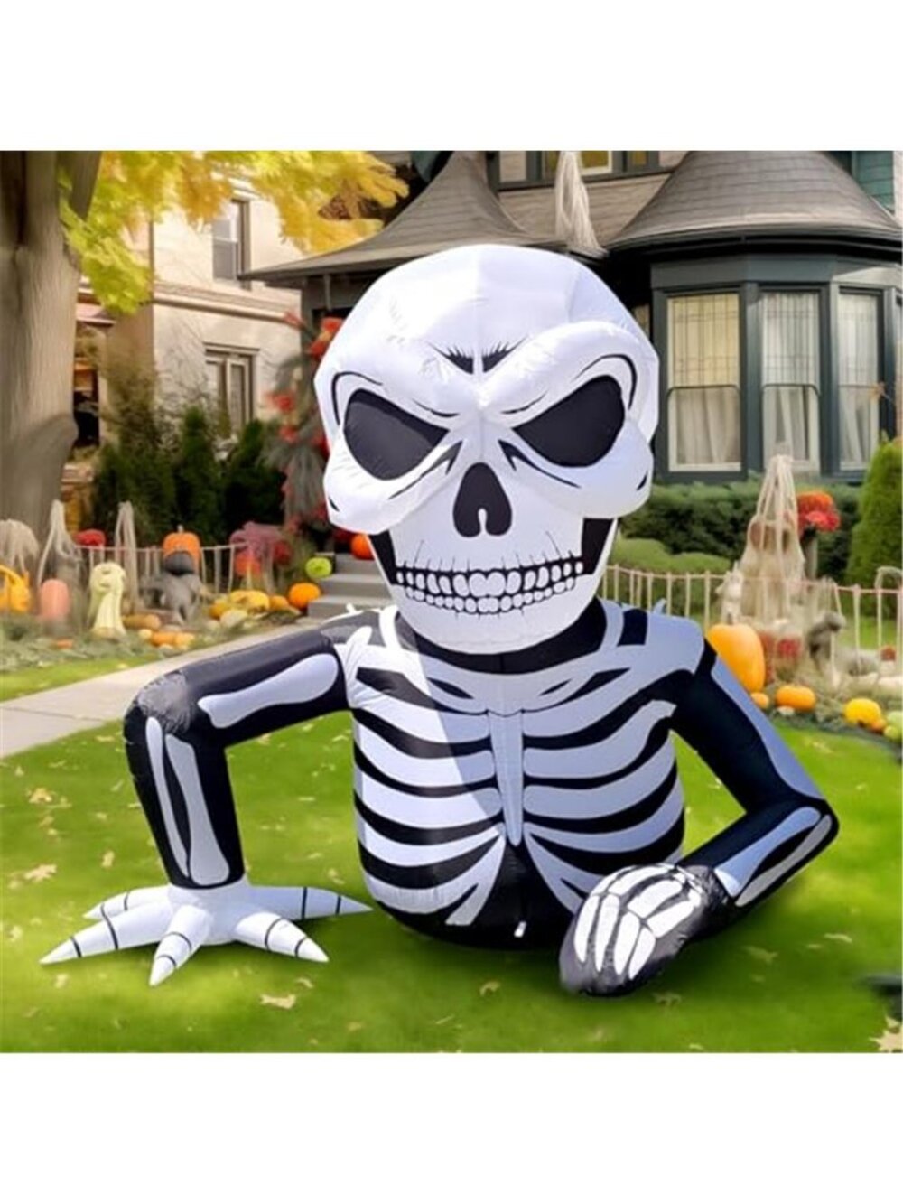 WBHome 6 Ft Halloween Inflatable Half Body Skeleton Skull Decorations, Day of